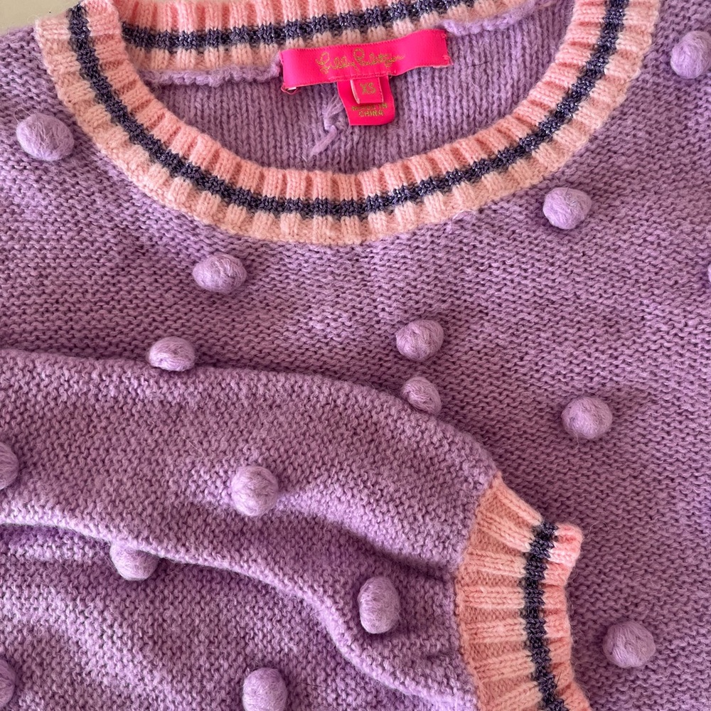 Lilly Pulitzer Purple and Pink Crew Neck Sweater with Textured Details
